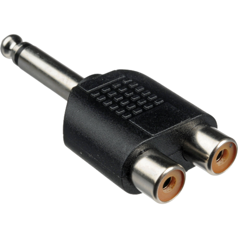 Male 1/4" Phone to Two Female Coaxial RCA Adapter