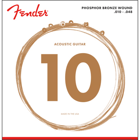 Fender Phosphor Bronze Acoustic Guitar Strings, Ball End, 60XL .010-.048 Gauges,