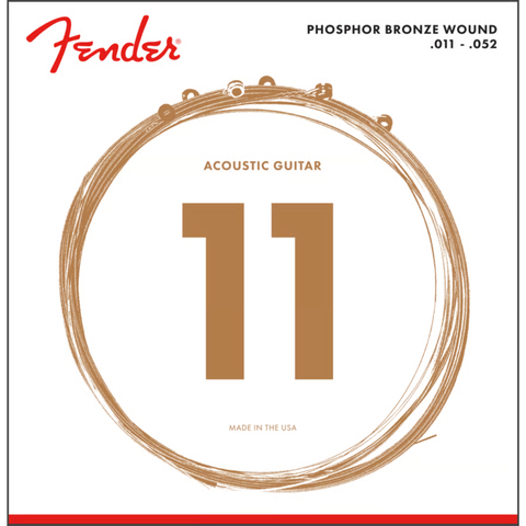 Fender Phosphor Bronze Acoustic Guitar Strings, Ball End, 60CL .011-.052 Gauges,