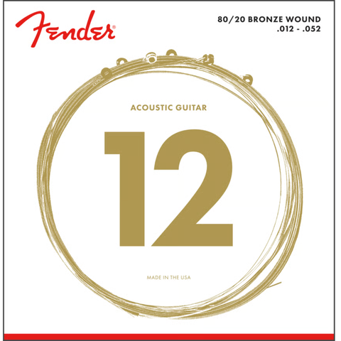 Fender 80/20 Bronze Acoustic Strings, Ball End, 70L .012-.052 Gauges,