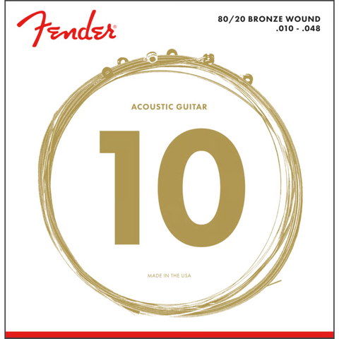 Fender 80/20 Bronze Acoustic Strings, Ball End, 70XL .010-.048 Gauges,