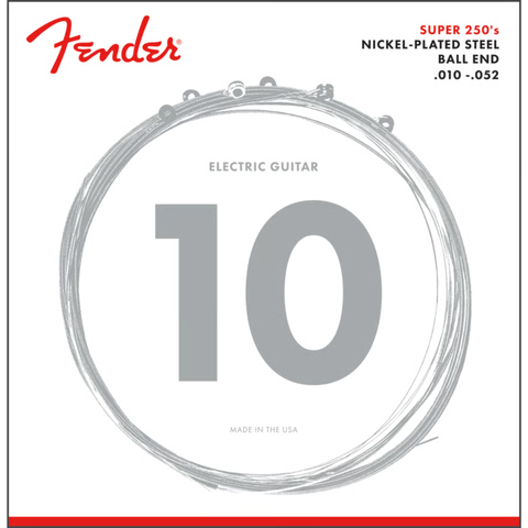 Fender Super 250 Guitar Strings, Nickel Plated Steel, Ball End, 250RH Gauges .010-.052
