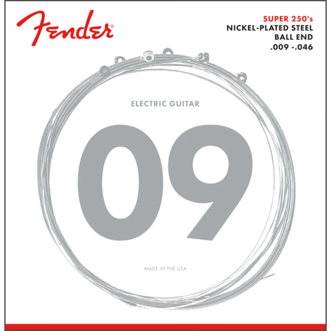 Fender Super 250 Guitar Strings, Nickel Plated Steel, Ball End, 250LR Gauges .009-.046