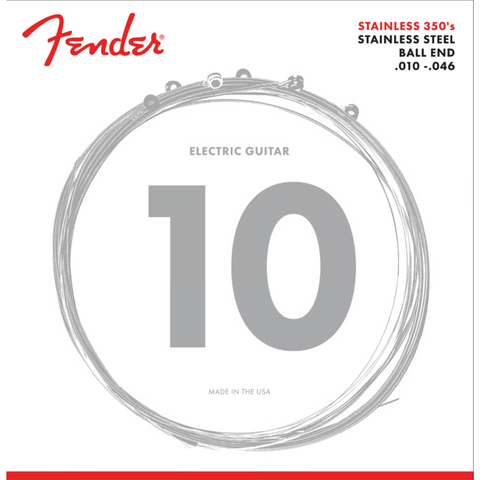 Fender Stainless 350's Guitar Strings, Stainless Steel, Ball End, 350R Gauges .010-.046